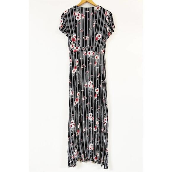 RUE21 Maxi Dress Womens Size Small Floral Print Striped Front Tie Side Slits - Picture 2 of 7